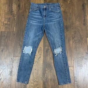 Topshop Busted Knee Skinny Hi-Rise Jeans